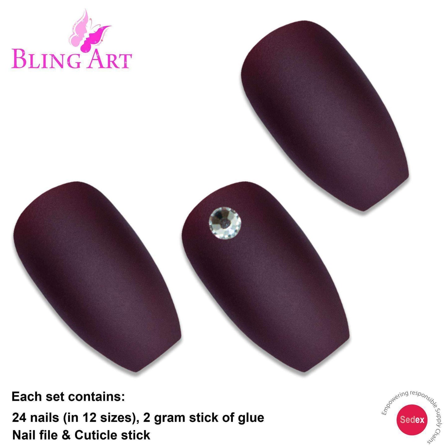 False Nails by Bling Art Brown Matte Ballerina Coffin 24 Fake Long