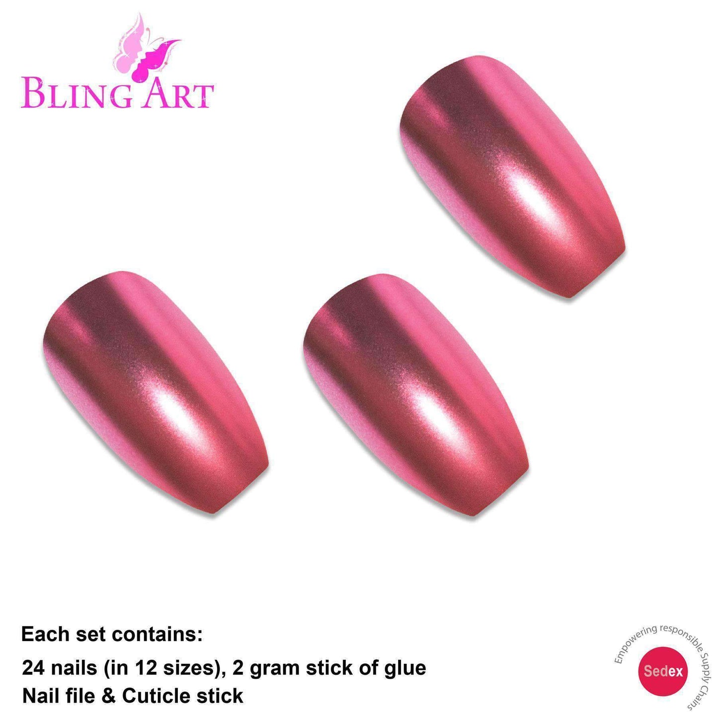 False Nails by Bling Art Red Matte Metallic Ballerina Coffin Fake